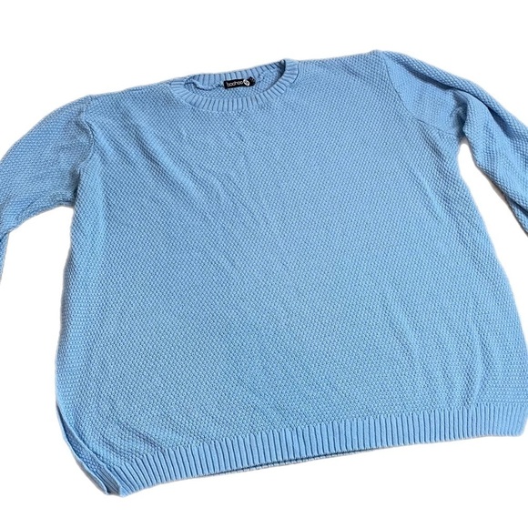 Boohoo Plus Size 16 Light Blue Ribbed Side Split Tunic Sweater - Picture 4 of 7